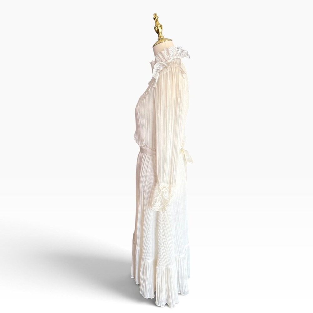 Vintage 70s Act I New York XS/Small Ivory Lace Prairie Wedding Dress Cottagecore - Picture 6 of 13